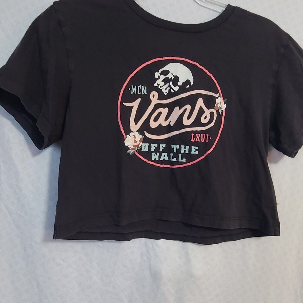 Vans Brand X Small Crop Top T Shirt Black Skull Off The Wall
